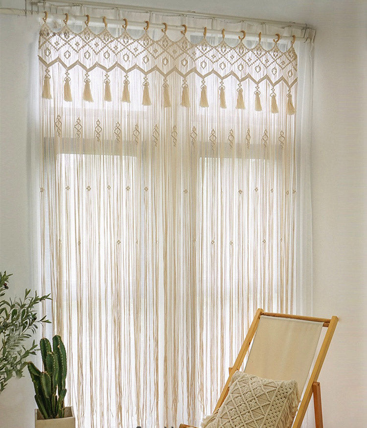 Perforated Nordic Woven Shading Light Tassel Partition Curtain Sliding Curtain - Carvan Mart