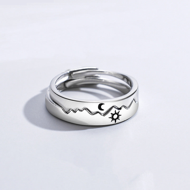 Sun Moon Couple Ring Sterling Silver Light Luxury Niche Design Sense Couple Ring - - Women's Rings - Carvan Mart