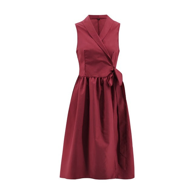 Elegant Sleeveless Midi Dress for Women – Stylish Wrap Dress with Lace for Street Style - - Dresses - Carvan Mart