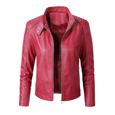 Classic Women's Leather Biker Jacket Plus Velvet Jacket - Carvan Mart