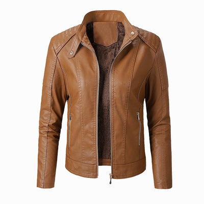 Classic Women's Leather Biker Jacket Plus Velvet Jacket - Carvan Mart