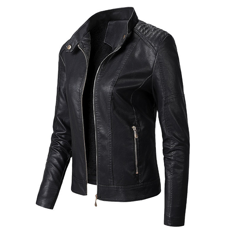 Classic Women's Leather Biker Jacket Plus Velvet Jacket - Carvan Mart Ltd
