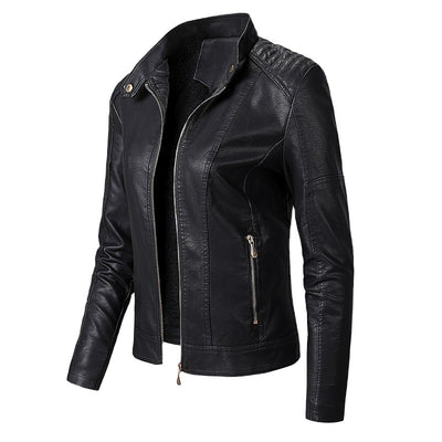 Classic Women's Leather Biker Jacket Plus Velvet Jacket - - Leather & Suede - Carvan Mart