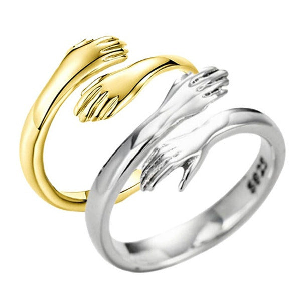 Alloy Simple Hands Hug Ring Opening Adjustable Jewelry - Carvan Mart