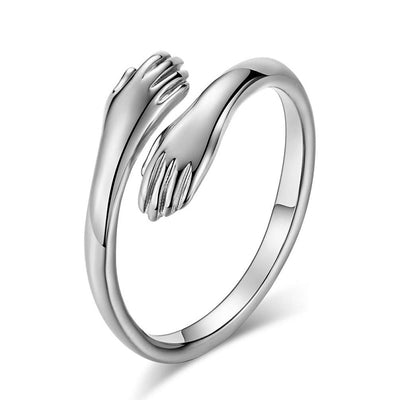 Alloy Simple Hands Hug Ring Opening Adjustable Jewelry - Silver - Women's Rings - Carvan Mart