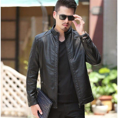 Men's Leather Jackets For Winter Jacket Men And Coats Leather Male Coat For Brand Men's Oblique Zipper Winter Down Biker Jacket - - Genuine Leather - Carvan Mart