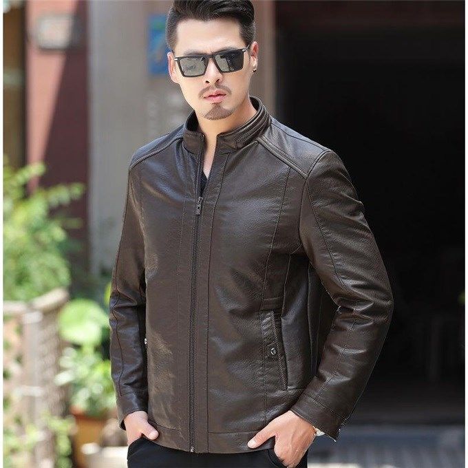 Men's Leather Jackets For Winter Jacket Men And Coats Leather Male Coat For Brand Men's Oblique Zipper Winter Down Biker Jacket - - Genuine Leather - Carvan Mart