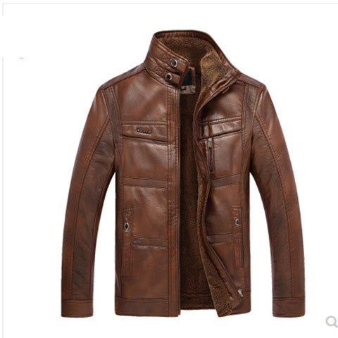 Men's Leather Jackets For Winter Jacket Men And Coats Leather Male Coat For Brand Men's Oblique Zipper Winter Down Biker Jacket - Brown - Genuine Leather - Carvan Mart