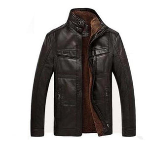 Men's Leather Jackets For Winter Jacket Men And Coats Leather Male Coat For Brand Men's Oblique Zipper Winter Down Biker Jacket - Black - Genuine Leather - Carvan Mart