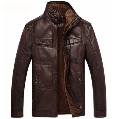 Men's Leather Jackets For Winter Jacket Men And Coats Leather Male Coat For Brand Men's Oblique Zipper Winter Down Biker Jacket - Carvan Mart