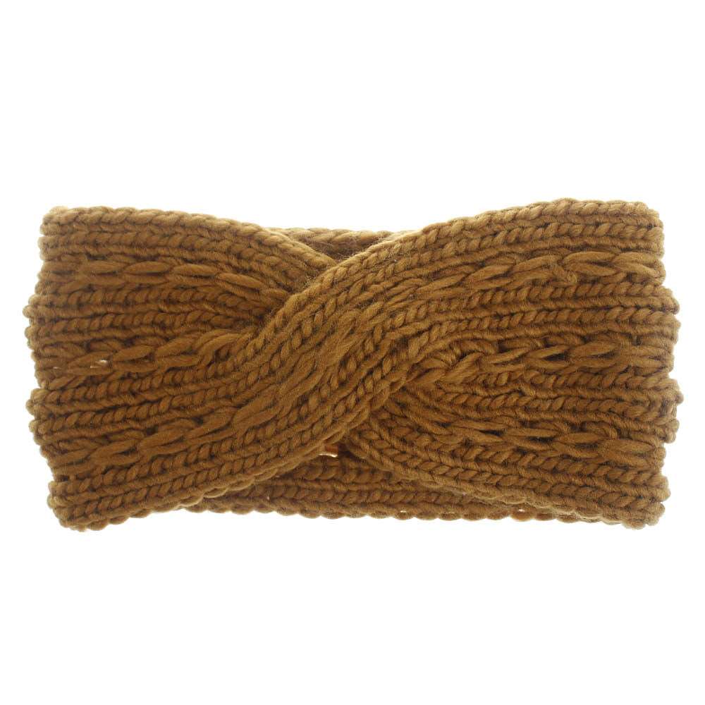 Acrylic Thick Wool Knitted Headband Diagonally Crossed Hair Accessories For Women - caramel - Women's Hats & Caps - Carvan Mart