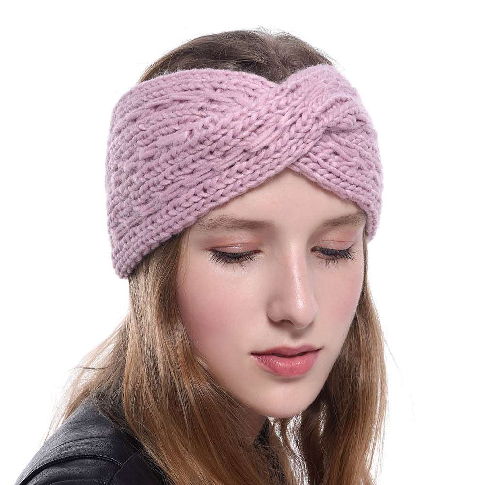 Acrylic Thick Wool Knitted Headband Diagonally Crossed Hair Accessories For Women - Carvan Mart