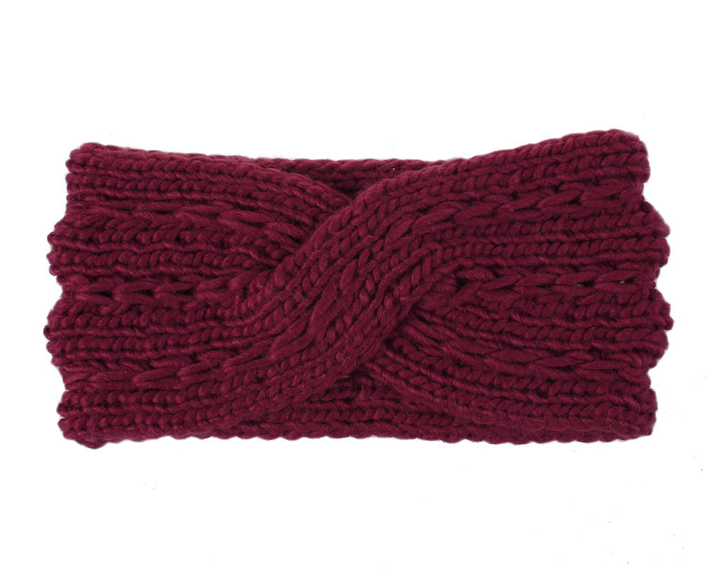 Acrylic Thick Wool Knitted Headband Diagonally Crossed Hair Accessories For Women - Wine Red - Women's Hats & Caps - Carvan Mart