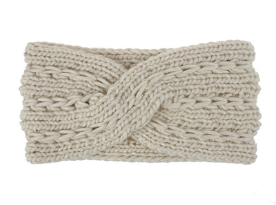 Acrylic Thick Wool Knitted Headband Diagonally Crossed Hair Accessories For Women - Beige - Women's Hats & Caps - Carvan Mart