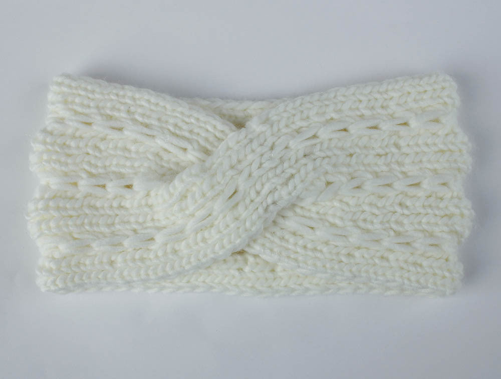 Acrylic Thick Wool Knitted Headband Diagonally Crossed Hair Accessories For Women - White - Women's Hats & Caps - Carvan Mart