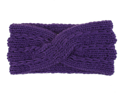 Acrylic Thick Wool Knitted Headband Diagonally Crossed Hair Accessories For Women - Dark Purple - Women's Hats & Caps - Carvan Mart