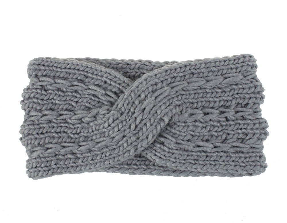 Acrylic Thick Wool Knitted Headband Diagonally Crossed Hair Accessories For Women - Grey - Women's Hats & Caps - Carvan Mart