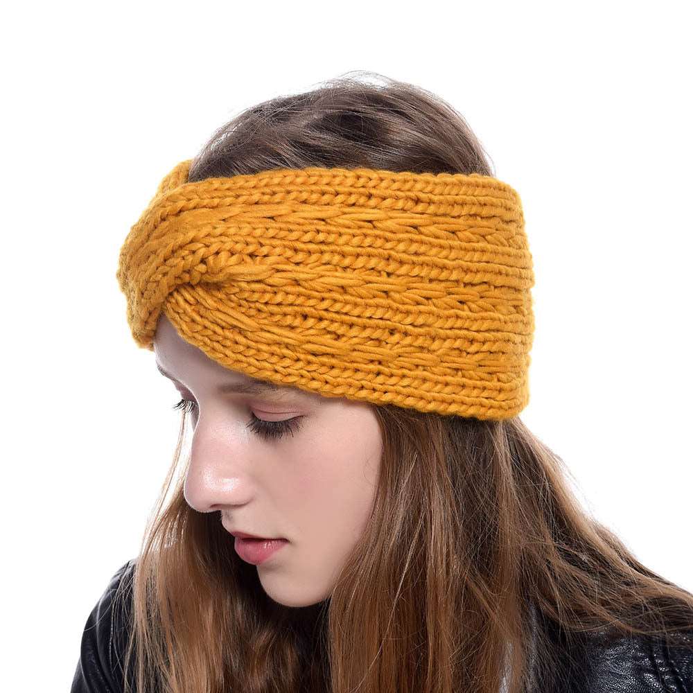 Acrylic Thick Wool Knitted Headband Diagonally Crossed Hair Accessories For Women - Carvan Mart