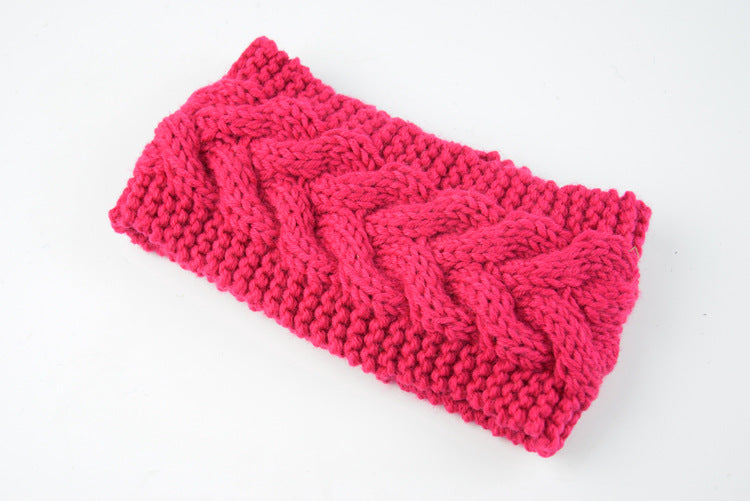 Acrylic Thick Wool Knitted Headband Diagonally Crossed Hair Accessories For Women - Rose Red - Women's Hats & Caps - Carvan Mart