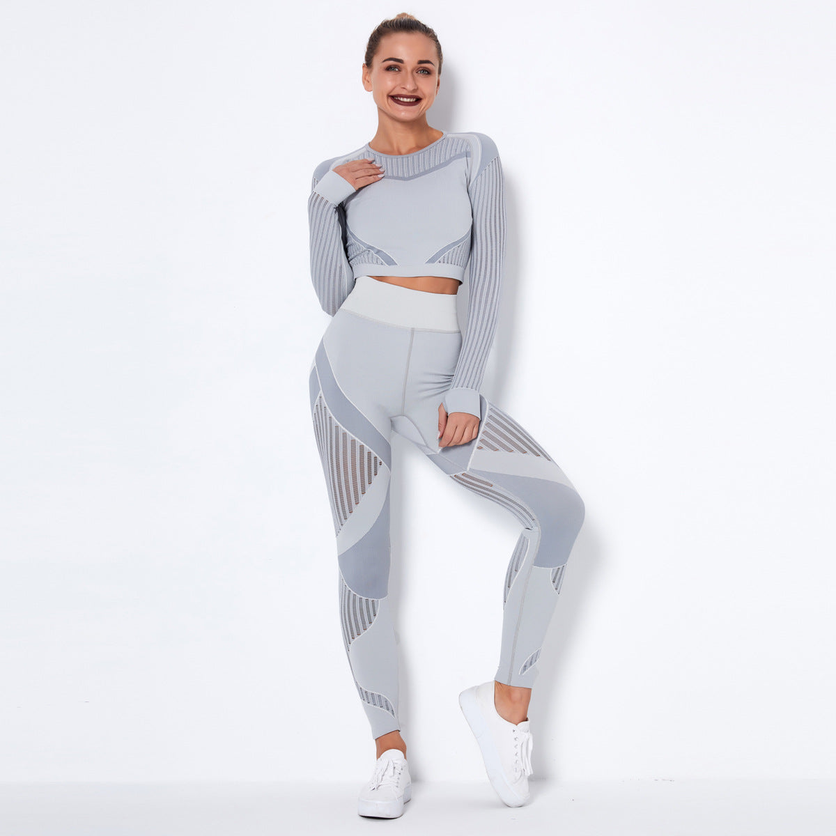 Women's Seamless Knitted Absorbent Yoga Long-Sleeved Suit Yoga Suit - Carvan Mart