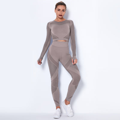 Women's Seamless Knitted Absorbent Yoga Long-Sleeved Suit Yoga Suit - Carvan Mart