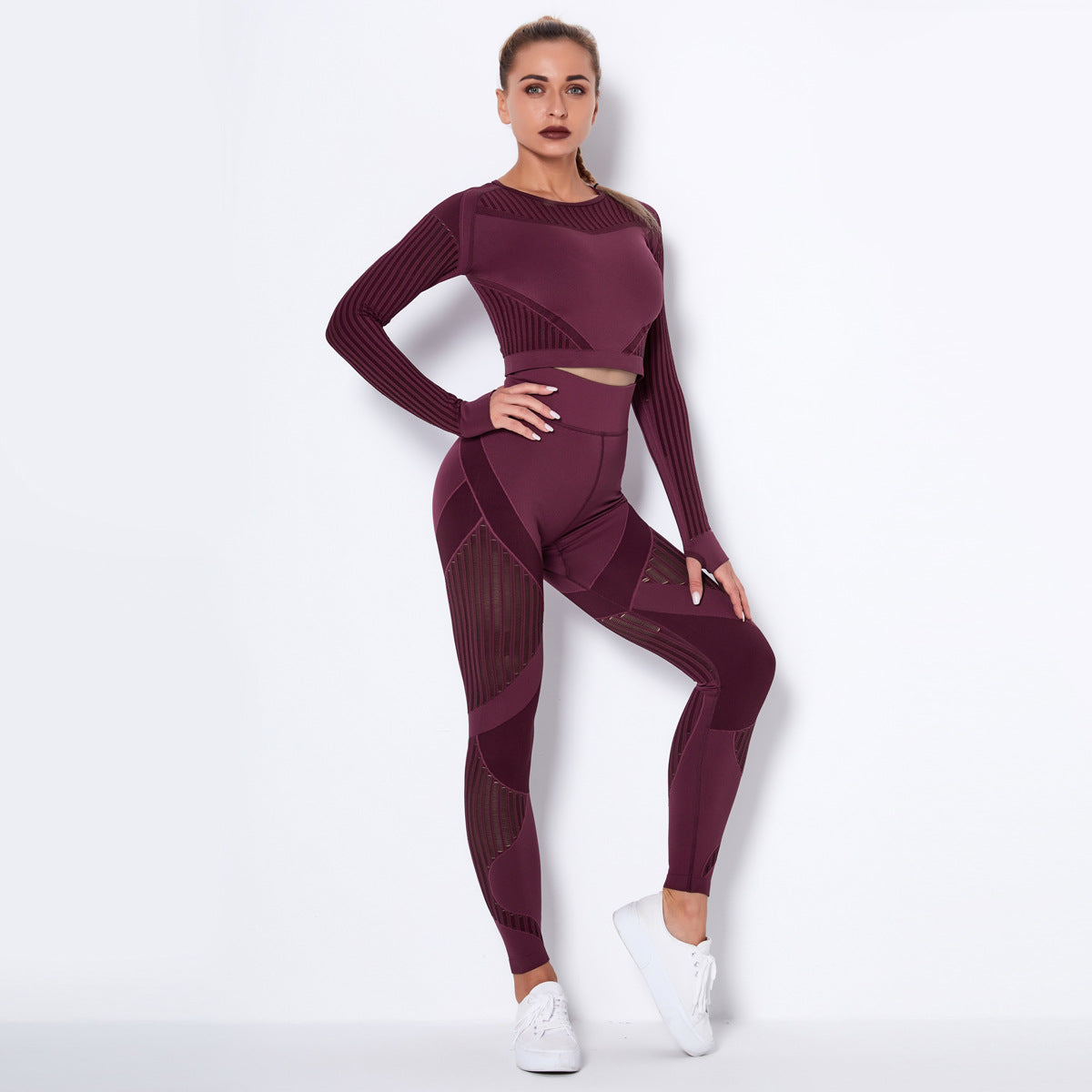 Women's Seamless Knitted Absorbent Yoga Long-Sleeved Suit Yoga Suit - Carvan Mart