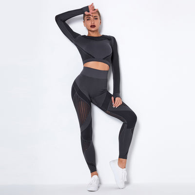 Women's Seamless Knitted Absorbent Yoga Long-Sleeved Suit Yoga Suit - Carvan Mart