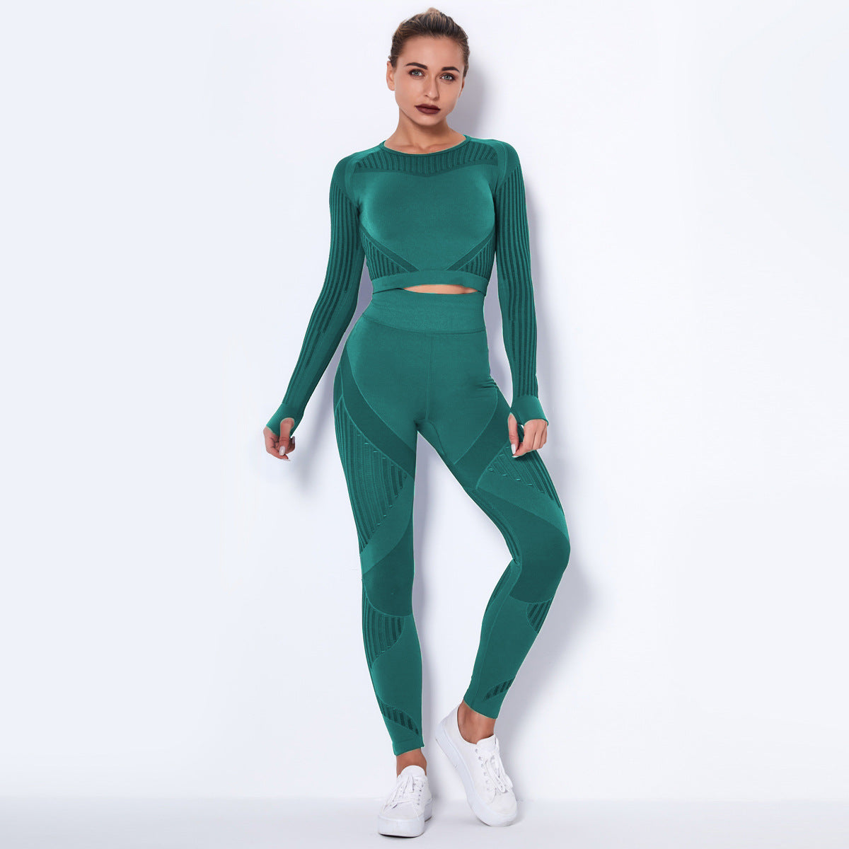 Women's Seamless Knitted Absorbent Yoga Long-Sleeved Suit Yoga Suit - Carvan Mart