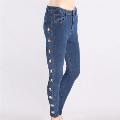 Stylish Fashion Tight Hoop Jeans for Women - Blue Denim Pencil Pants - - Women's Jeans - Carvan Mart