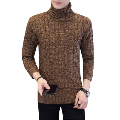 Turtleneck Solid Color Twist Pullover for Men - Long Sleeve Casual Sweater - - Men's Sweaters - Carvan Mart