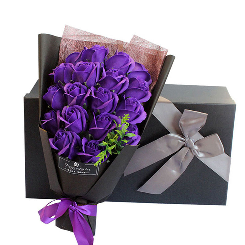 Gift Bundle Gift Box Creative Cross-border Gift Soap 18 Bouquet Soap Rose Flower - Dark Purple - Gift - Carvan Mart