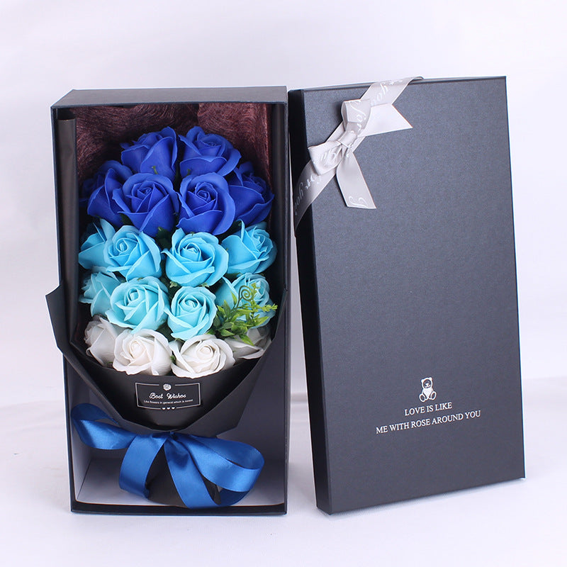 Gift Bundle Gift Box Creative Cross-border Gift Soap 18 Bouquet Soap Rose Flower - Gradient blue - Gift - Carvan Mart