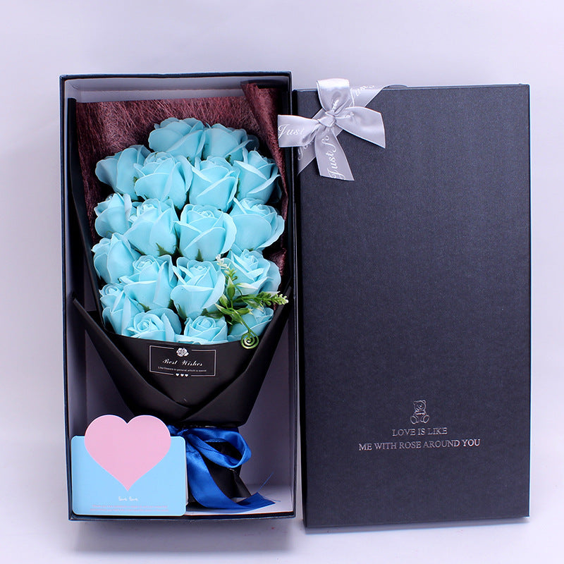 Gift Bundle Gift Box Creative Cross-border Gift Soap 18 Bouquet Soap Rose Flower - Light Blue - Gift - Carvan Mart