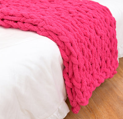 Handmade Coarse Yarn Knitted Chenille Rod Knitted Yarn Sofa Cover Blanket - Pink - Bedding Sets - Carvan Mart