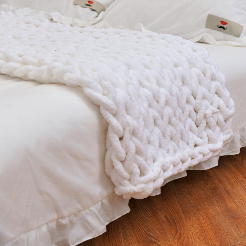 Handmade Coarse Yarn Knitted Chenille Rod Knitted Yarn Sofa Cover Blanket - Carvan Mart