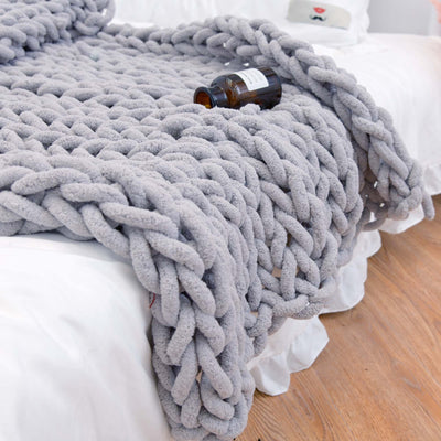 Handmade Coarse Yarn Knitted Chenille Rod Knitted Yarn Sofa Cover Blanket - Grey - Bedding Sets - Carvan Mart