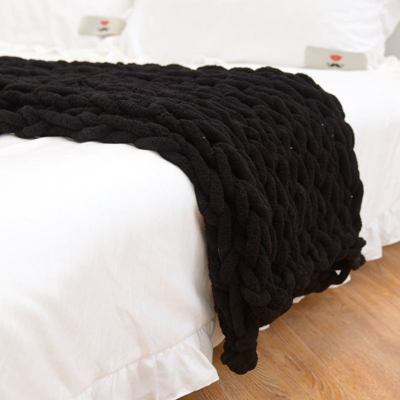 Handmade Coarse Yarn Knitted Chenille Rod Knitted Yarn Sofa Cover Blanket - Black - Bedding Sets - Carvan Mart