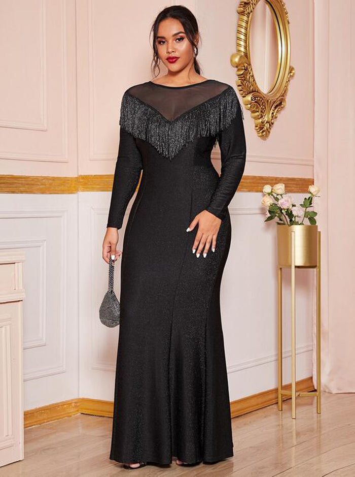 Elegant Plus Size Black Evening Party Prom Dress for Full-Figured Women - - Prom Dresses - Carvan Mart