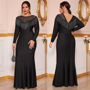 Elegant Plus Size Black Evening Party Prom Dress for Full-Figured Women - Carvan Mart