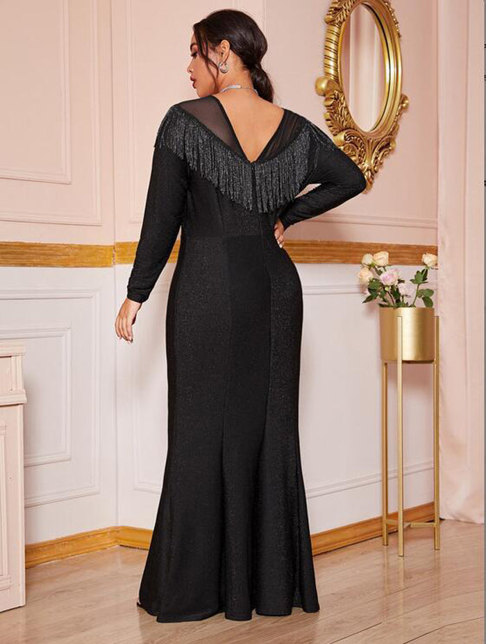 Elegant Plus Size Black Evening Party Prom Dress for Full-Figured Women - Carvan Mart