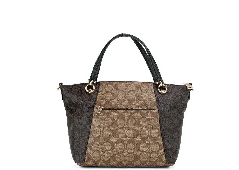 COACH Kacey Khaki Brown Blocked Signature Canvas Top Zip Satchel Handbag - - - COACH