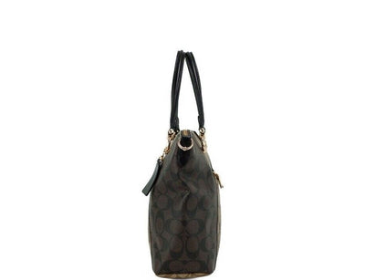 COACH Kacey Khaki Brown Blocked Signature Canvas Top Zip Satchel Handbag - - - COACH