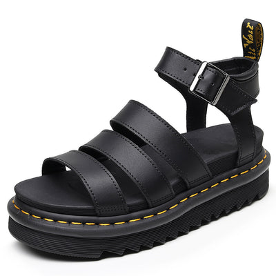 Dr Martin Blaire Sandals Leather Strap Platform Sandals - Black - Women's Sandals - Carvan Mart