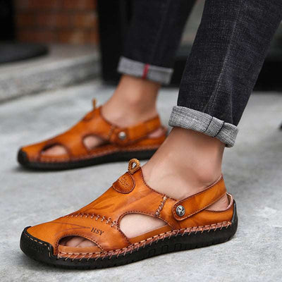 Genuine Leather Roman Summer Sandals For Men - Yellow - Men's Sandals - Carvan Mart