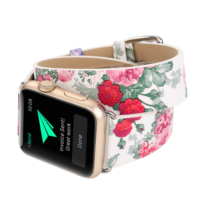 Double Loop Watch With Floral Leather Wristband For Use - - Women's Watches - Carvan Mart