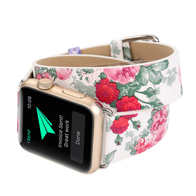 Double Loop Watch With Floral Leather Wristband For Use - Carvan Mart