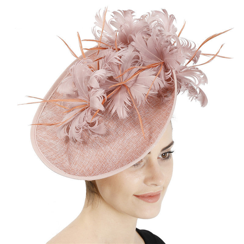 Fascinator Hat High-End Top Hat Aristocratic Ladies Feather Hat - Leather Pink - Women's Hats & Caps - Carvan Mart