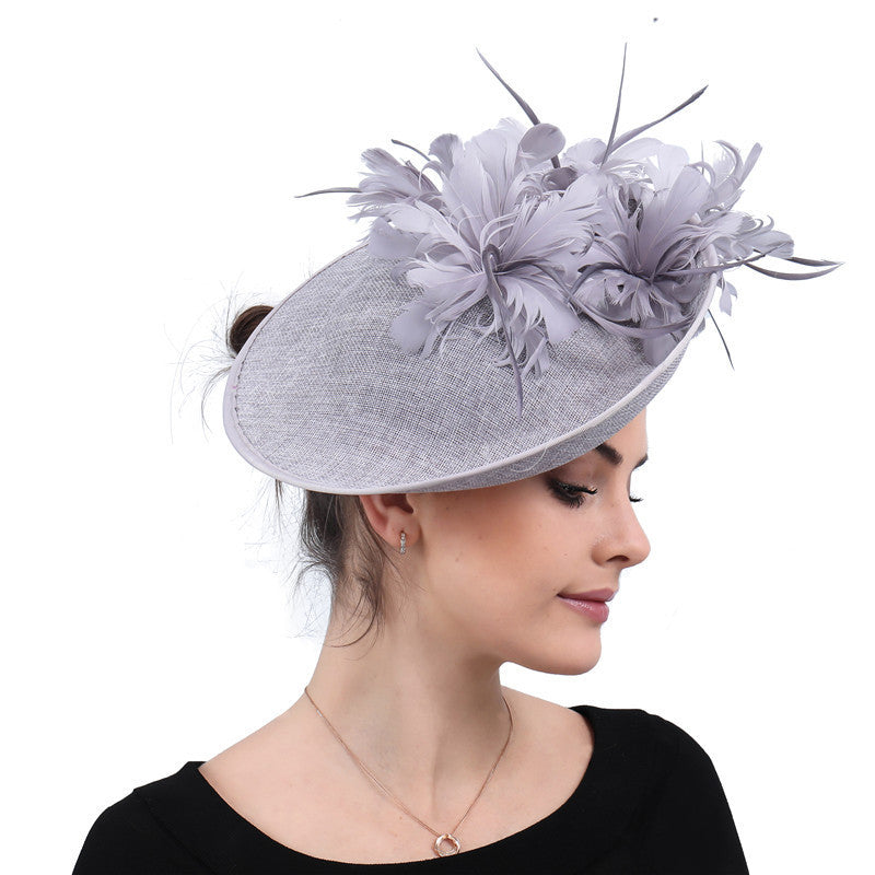 Fascinator Hat High-End Top Hat Aristocratic Ladies Feather Hat - Grey - Women's Hats & Caps - Carvan Mart