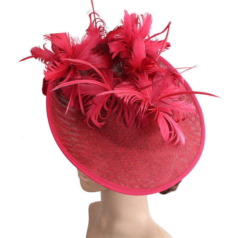 Fascinator Hat High-End Top Hat Aristocratic Ladies Feather Hat - Wine Red - Women's Hats & Caps - Carvan Mart