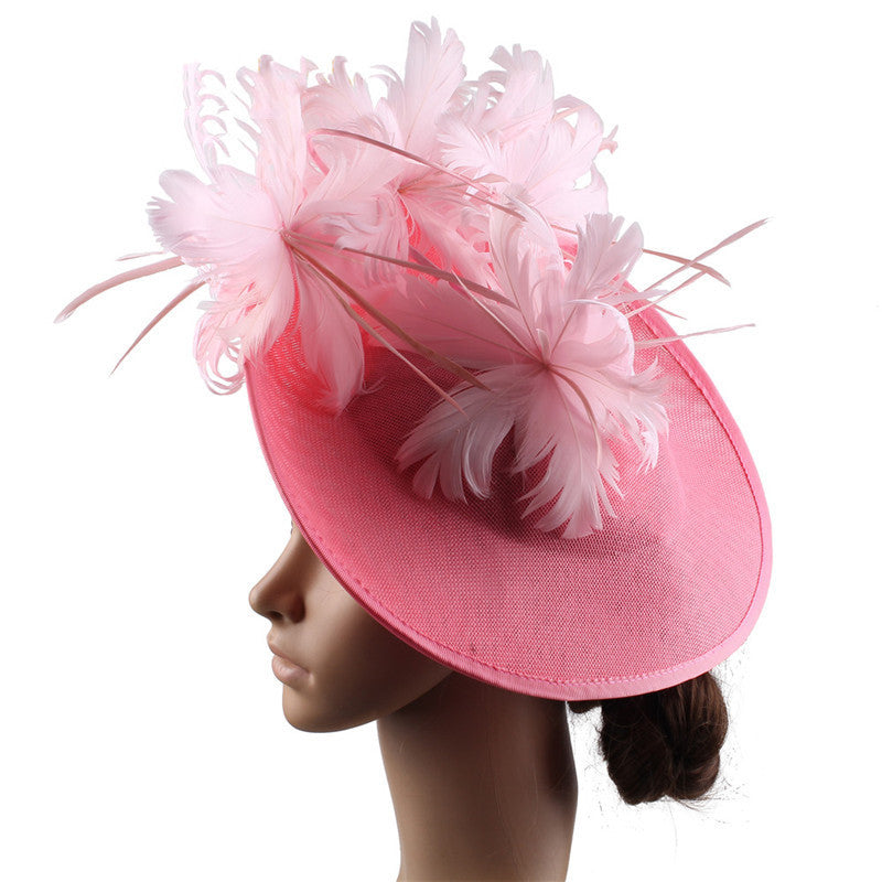 Fascinator Hat High-End Top Hat Aristocratic Ladies Feather Hat - Pink - Women's Hats & Caps - Carvan Mart